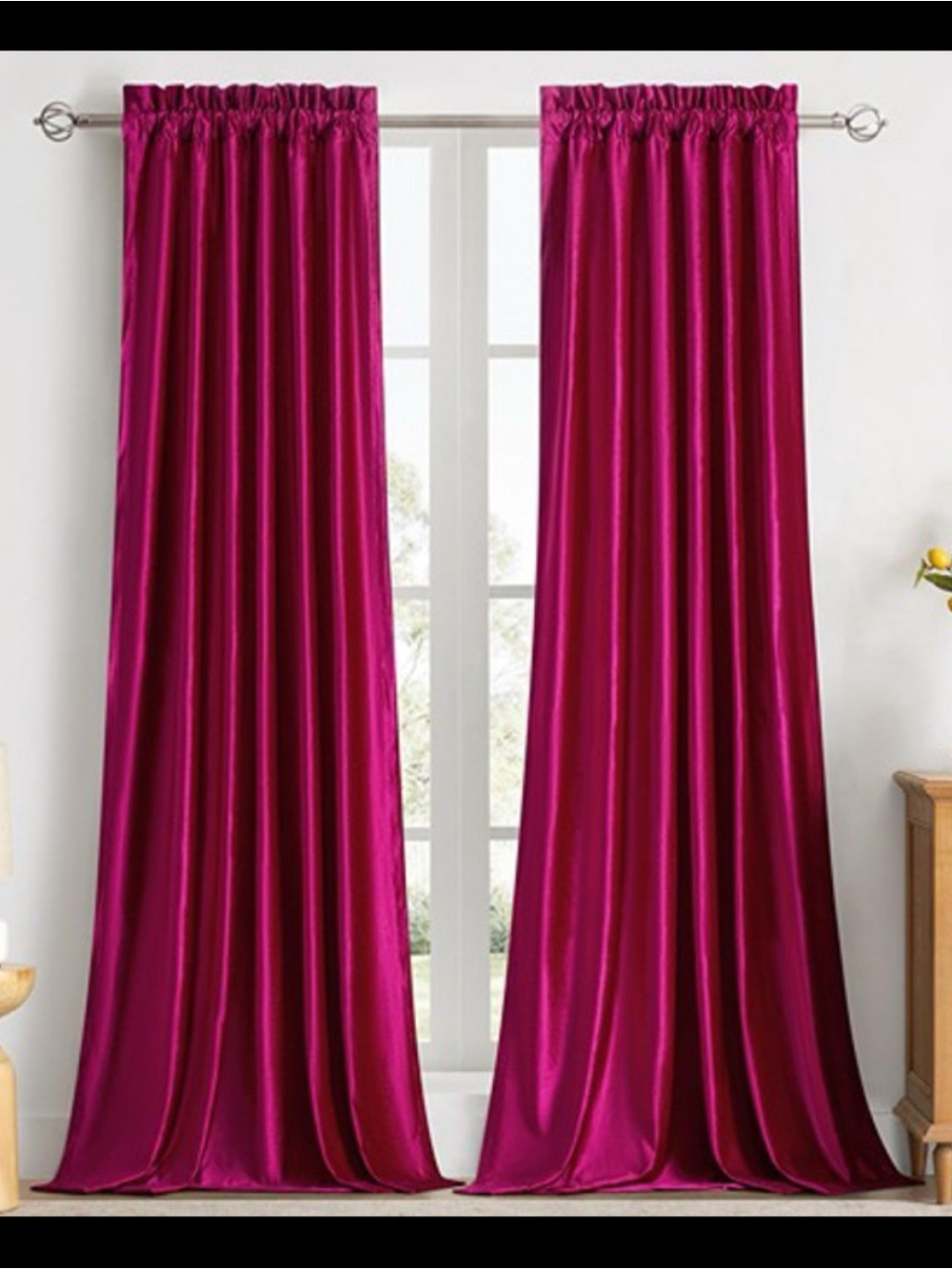 Luxurious Fuchsia Satin Rod-Pocket Curtains - Home Accents